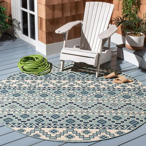 Miniatura 58 de SAFAVIEH Alfombra lavable para exteriores, colección Veranda – Alfombra de pasillo de 2.3 x 6 pies, color azul y crema, no desprende pelusa y fácil