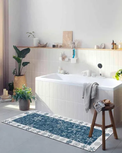 Miniatura 5 de Tapete de baño azul de Navidad para bañera, antideslizante, de secado rápido y absorbente, tierra de diatomeas, fregadero, dormitorio, cocina