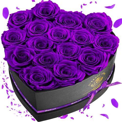 Miniatura 11 de Impouo 16 rosas preservadas en una caja con forma de corazón, flores preservadas, regalos para mujeres, día de la madre, día de San Valentín o día