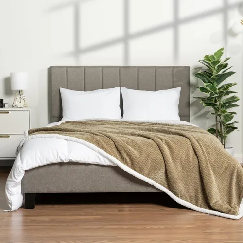 Miniatura 9 de PAVILIA Manta Throw para Sofá Color Canela Topo Reversible Sherpa Chevron, Manta con Textura de Tejido Jacquard Suave y Acogedora para Sofá Cama