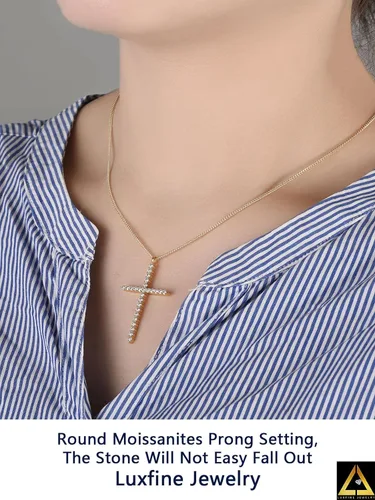Miniatura 8 de Collar de cruz de moissanita para mujer, dije de crucifijo de diamante de plata de ley 925, chapado en oro blanco de 14 quilates, joyería cristiana