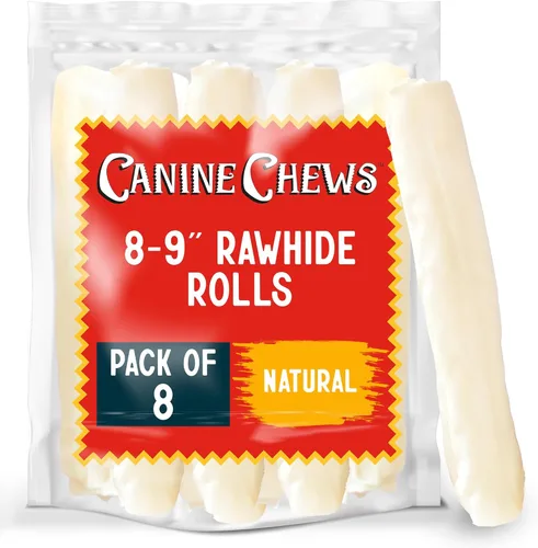 Miniatura 16 de Canine Chews 8-9" Rollos de Cuero Crudo Asados de Ternera, Huesos de Cuero Crudo para Perros Grandes, Huesos para Perros de Razas Grandes