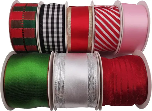 Miniatura 5 de Cinta de raso con alambre reversible rojo verde para decoración de Navidad, arco de corona, manualidades florales, 2 – 1/2 pulgadas X 10 metros N1109