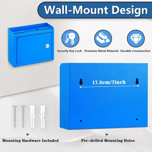 Miniatura 6 de Kyodoled Caja de Sugerencias, Buzón con Cerradura, Caja para Llaves, Buzón de Correo Montado en la Pared, Caja de Seguridad con Cerradura, Urna Azul