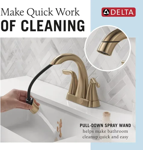 Miniatura 2 de Delta Arvo - Grifo central de baño extraíble, grifo dorado para lavabo de baño, grifo de baño con rociador extraíble, grifo de baño de 3 agujeros