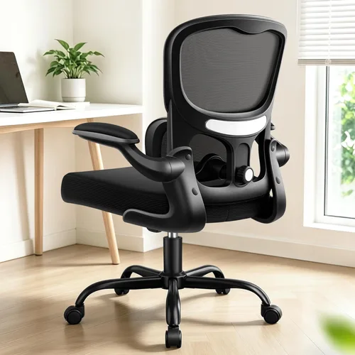 Miniatura 11 de ALLGOD Silla de oficina ergonómica, silla de escritorio ergonómica de malla transpirable con soporte lumbar ajustable, reposabrazos abatibles