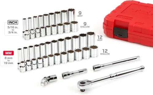 Miniatura 3 de TEKTON Juego de llaves de vaso y trinquete de 12 puntos poco profundos y profundos de 3/8 pulgadas con funda, 46 piezas