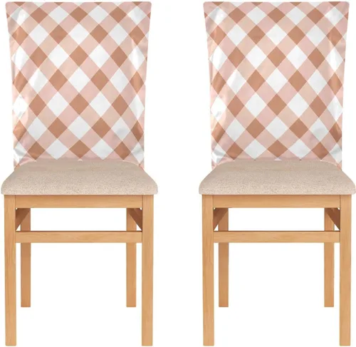 Juego de 2 fundas para sillas de comedor de color dorado rosa y crema, lavables para comedor, fundas para sillas de comedor, 2 piezas