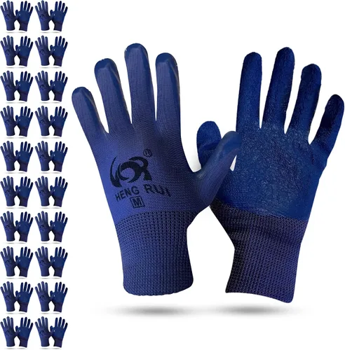 10 o 20 pares de guantes de trabajo, guantes de trabajo de seguridad con revestimiento de goma resistente, guantes multiusos Azul