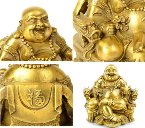 Miniatura 4 de Estatua de Buda Fengshui para la suerte y la felicidad, Dios de la riqueza, Buda riendo en la silla del dragón del emperador, estatuas budistas