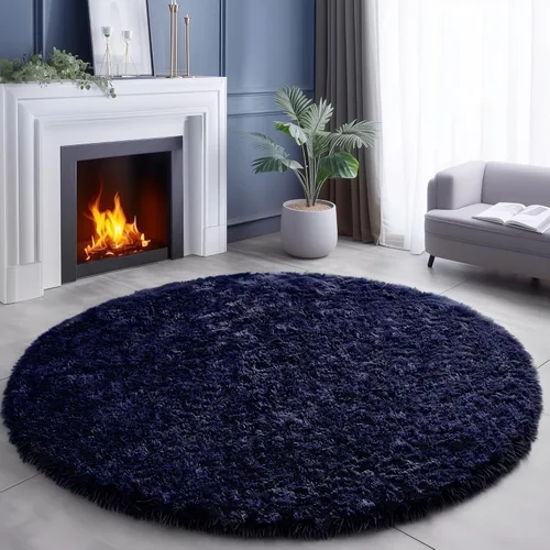 Miniatura 8 de Amdrebio Alfombra Redonda Azul Marino Oscuro de 4 Pies para Habitación de Niños Dormitorio, Alfombras de Área Circulares de Felpa Shag Esponjosa