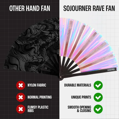 Miniatura 27 de SoJourner Bags Rave Fan – Ventilador plegable grande – Ventilador de mano Clack para raves, Halloween, Burlesque, trajes de arcoíris para mujeres