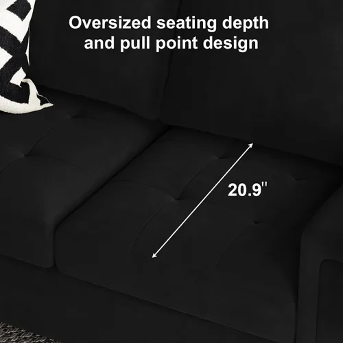 Miniatura 6 de Belffin Sofá modular de terciopelo de 4 asientos, sofá seccional de 4 asientos para sala de estar, color negro
