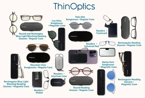 Miniatura 6 de ThinOptics Universal Pod - Lentes de lectura rectangulares con funda para teléfono