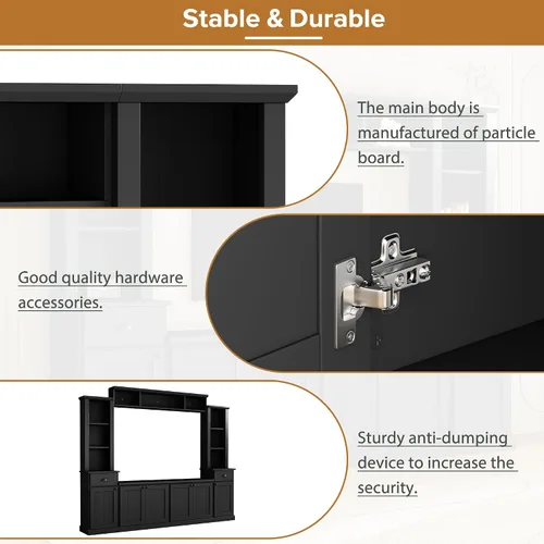 Miniatura 5 de Merax Minimalist 103" Entertainment Wall Unit Set with Overhead Bridge for TVs Up to 75", Modern Large Media Console with Adjustable Shelves, Ample