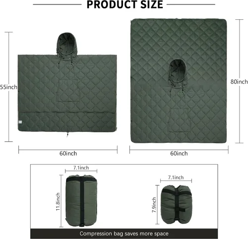 Miniatura 5 de LOOGU Manta Camuflaje Impermeable Aislante Forro de Poncho para Camping al Aire Libre, Senderismo, Caza, Supervivencia, Mochileros, Picnic