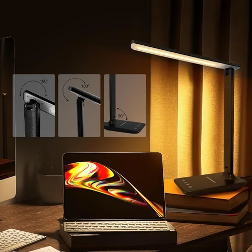 Miniatura 7 de Lámpara de escritorio LED White Crown con cargador inalámbrico de 15W y puerto USB, lámpara de mesa regulable con 5 modos de iluminación, control