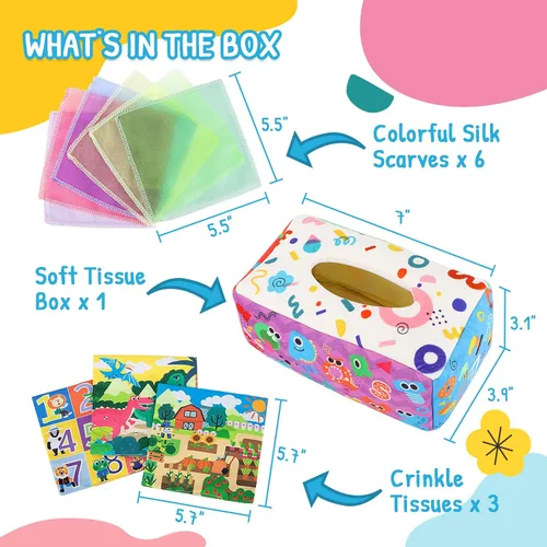 Miniatura 4 de URMYWO Caja de pañuelos de bebé juguete - Juguetes Montessori para bebés de 6-12 meses 1 año niño niña - Juguetes sensoriales suaves crujientes