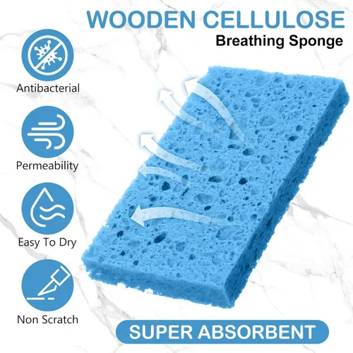 Miniatura 3 de Zhengmy 48 esponjas a granel, esponjas comprimidas de cocina, esponja natural para platos, limpieza de pulpa de madera comprimida sin rayar para Azul