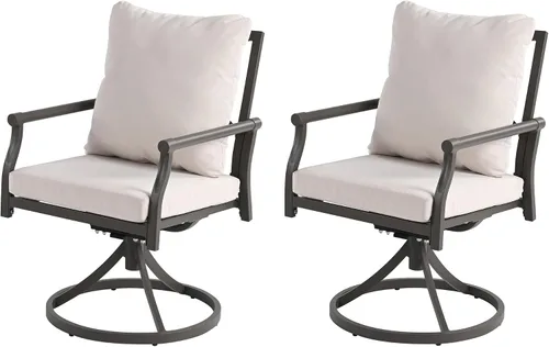 HAPPATIO Outdoor Swivel Dining Chairs Set of 2, Powder-Coating Chairs with Thickened Cushions, 360° Swivel & Gentle Rocking for All Weather Use,