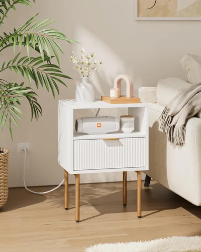 Miniatura 10 de Aienvey Mesita de noche con estación de carga, mesa auxiliar pequeña, mesita de noche moderna con cajones, mesita de noche para dormitorio, mesa
