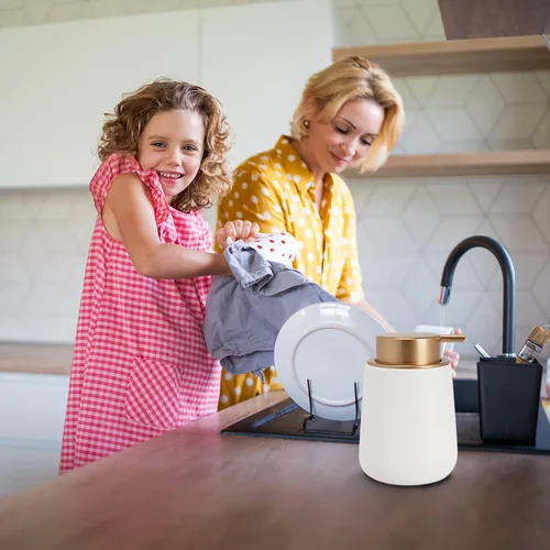 Miniatura 4 de Dispensador de jabón de cerámica con bomba fácil de prensar, dispensador de líquido de loción de manos para champú, baño, cocina, 12 onzas