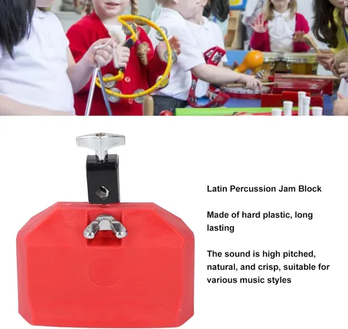 Miniatura 7 de Jam Block Instrumento de percusión musical, bloque de batería latina de plástico duro con palo de madera y soporte de montaje para soporte