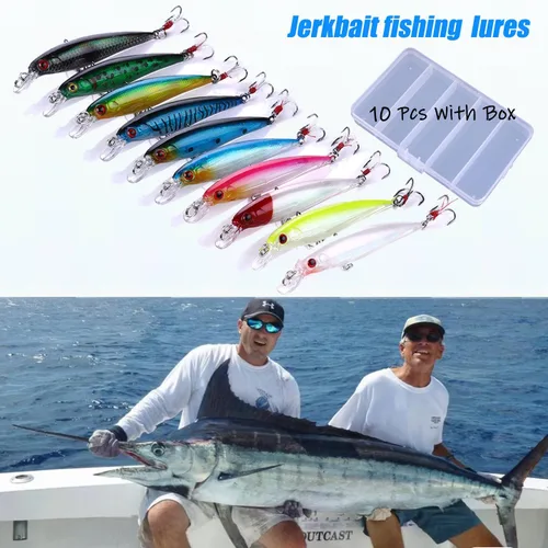 Miniatura 6 de Jerkbait Señuelos de pesca, señuelos de pesca de lubina superior - 10 piezas con caja