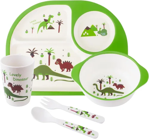 Miniatura 11 de Set de alimentación para niños 5 piezas, juego de vajilla para niños pequeños incluye plato, tazón, taza, tenedor y cuchara, juego de cubiertos