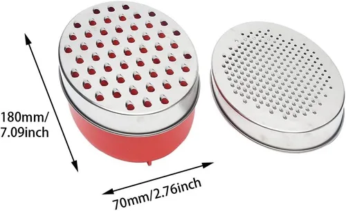 Miniatura 2 de Rallador de queso con recipiente y tapa, juego de caja de rallador de acero inoxidable, 7.09 x 2.76 pulgadas, rojo, 2 cuchillas, rallador de cocina