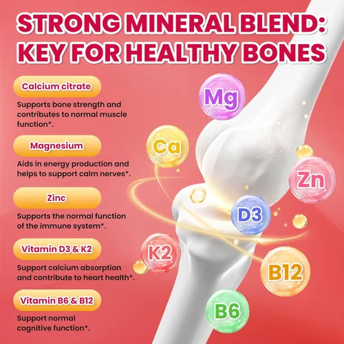 Miniatura 5 de Gomitas de citrato de calcio - Suplementos de 1200 mg de calcio en gomitas para mujeres y hombres con vitamina D3, K2, magnesio, zinc de alta