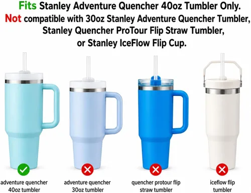 Miniatura 3 de Popote de repuesto compatible con vaso Stanley Quencher de 40 onzas, popotes de plástico reutilizables extra largos de 12 pulgadas para taza de 40