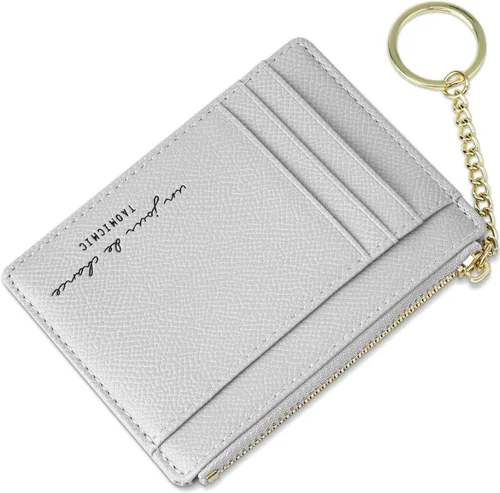 Miniatura 62 de URAQT Cartera para tarjetas de crédito, cartera minimalista de cuero delgado con cremallera, mini protector de tarjeta de crédito, llavero bolsillo