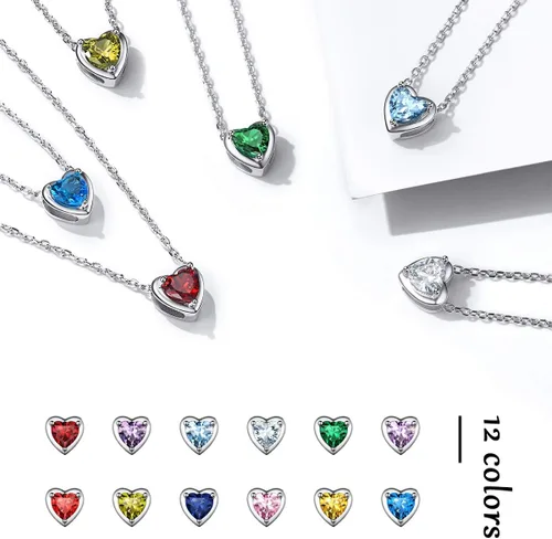 Miniatura 9 de ChicSilver 925 Sterling Silver 12 Months Sparkling Round Cut Created Birthstone Pendant Necklace, 16 Inch Rolo Chain (with Gift Box)