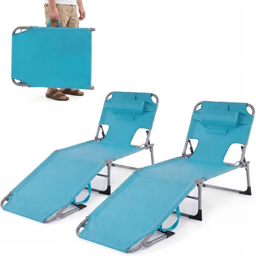 Miniatura 19 de Goplus Silla bronceadora, silla de playa plegable con agujero para cara y brazo, posición ajustable, almohada extraíble, bolsillo lateral, silla