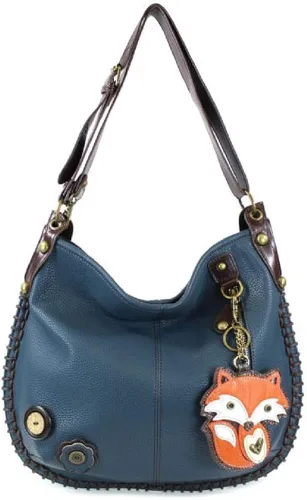 Chala Bolsos de mano, estilo casual, suave, con hombro grande o bolso cruzado con llavero, color azul marino, Búho