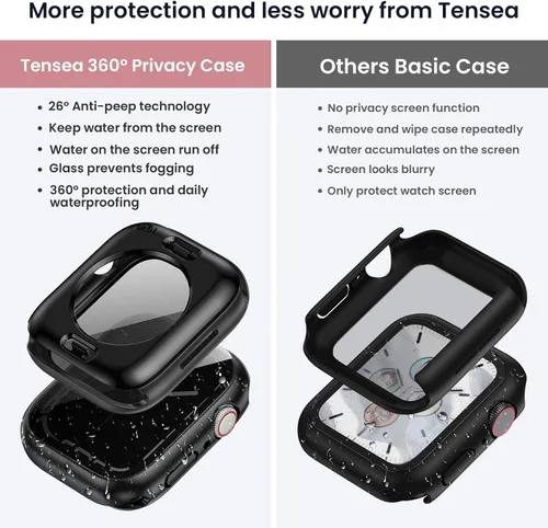 Miniatura 3 de Tensea (2 en 1) Funda protectora de pantalla impermeable para Apple Watch de 45 mm Serie 9 8 7, iWatch cubierta protectora de PC con película