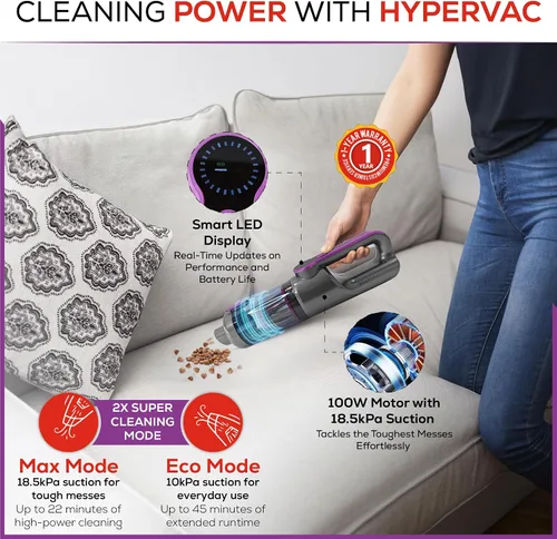 Miniatura 5 de HyperVac - Aspirador y soplador portátil 2 en 1 para automóvil, succión de 18500 Pa, plumero de aire con cable e inalámbrico con luz LED, mangueras