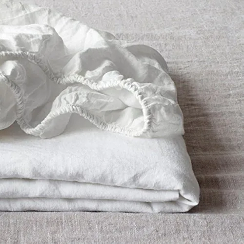 Miniatura 15 de Simple&Opulence Sábana bajera ajustable 100% lino (1 pieza), funda de colchón, lino belga natural, tamaño matrimonial, bolsillo profundo de 14 Gris