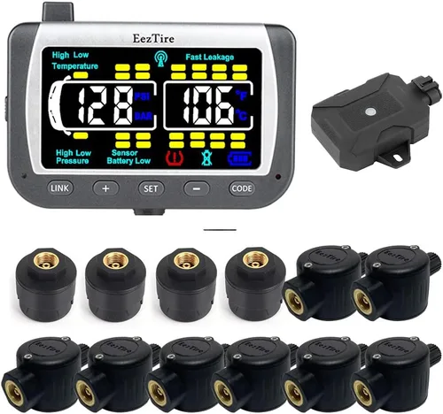 Miniatura 18 de EEZ RV Products EEZTire - Sistema de monitoreo de presión de neumáticos en tiempo real/24x7 - Monitor a color + 4 sensores + Sistema de refuerzo