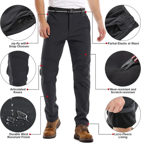 Miniatura 5 de Jessie Kidden Pantalones de senderismo impermeables para hombre, para exteriores, nieve, esquí, pesca, forro polar, aislados, pantalones de invierno