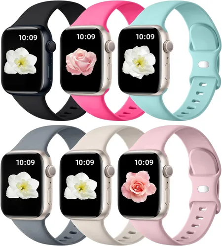 Miniatura 12 de Maledan Paquete de 6 correas compatibles con Apple Watch de 38mm 40mm 41mm 42mm 44mm 45mm 46mm 49mm, mujeres y hombres, correa deportiva de silicona
