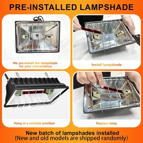 Miniatura 7 de Lámpara de calefacción de gallinero de 250 W, temperatura de calefacción ajustable y altura para colgar, con pantalla de aleación de aluminio