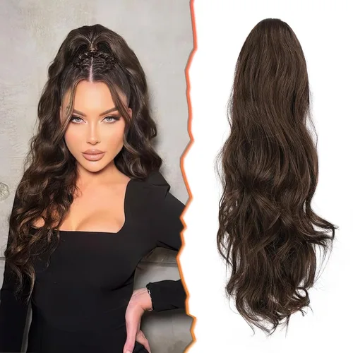 Miniatura 24 de BARSDAR Extensiones de cola de caballo con clip de garra, extensiones de cabello corto ondulado negro de 14 pulgadas para mujer, extensiones