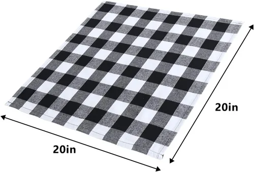 Miniatura 5 de GFCC Servilletas de tela a cuadros de 20 x 20 pulgadas, 10 servilletas de algodón lavables a cuadros blanco y negro con servilleteros