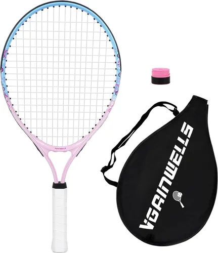 Miniatura 13 de Raqueta de tenis para niños de 17"-23" para edades de 2-9 años, ligera y duradera, incluye 1 raqueta de tenis para niños pequeños y 1 cintas