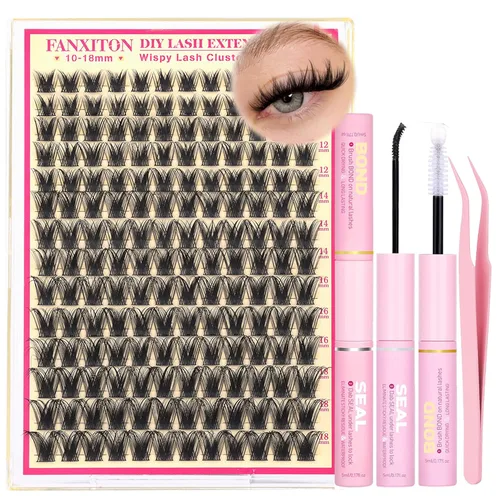 Miniatura 29 de Kit de pestañas en racimo, 280 racimos con cepillo, extensiones rizadas en D, con volumen, 23/64 a 40/64 pulgadas, 40D+50D, pestañas individuales