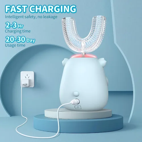 Miniatura 6 de Cepillo de dientes eléctrico en forma de U para niños, limpieza sónica automática de 360°, 6 modos, 4 cabezales de cepillo, bonito diseño de koala