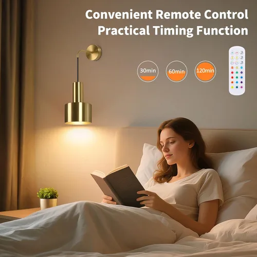 Miniatura 6 de VerRon Juego de dos apliques de pared recargables con batería, luces doradas inalámbricas con batería con bombillas desmontables y control remoto