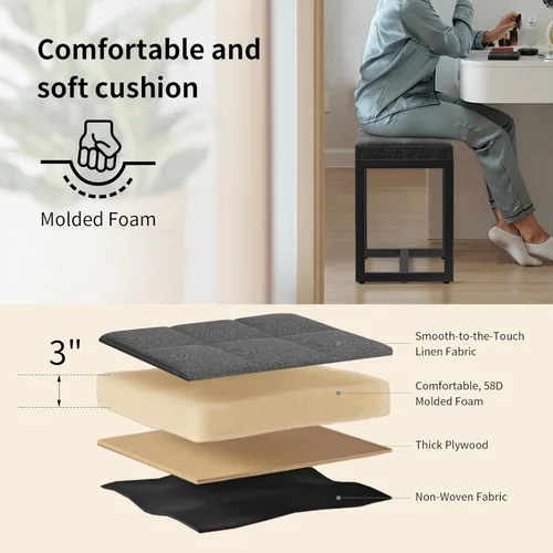 Miniatura 4 de Taburete de tocador, taburetes de silla de tocador para sala de maquillaje, taburete cuadrado de lino para tocador, otomanos pequeños acolchados